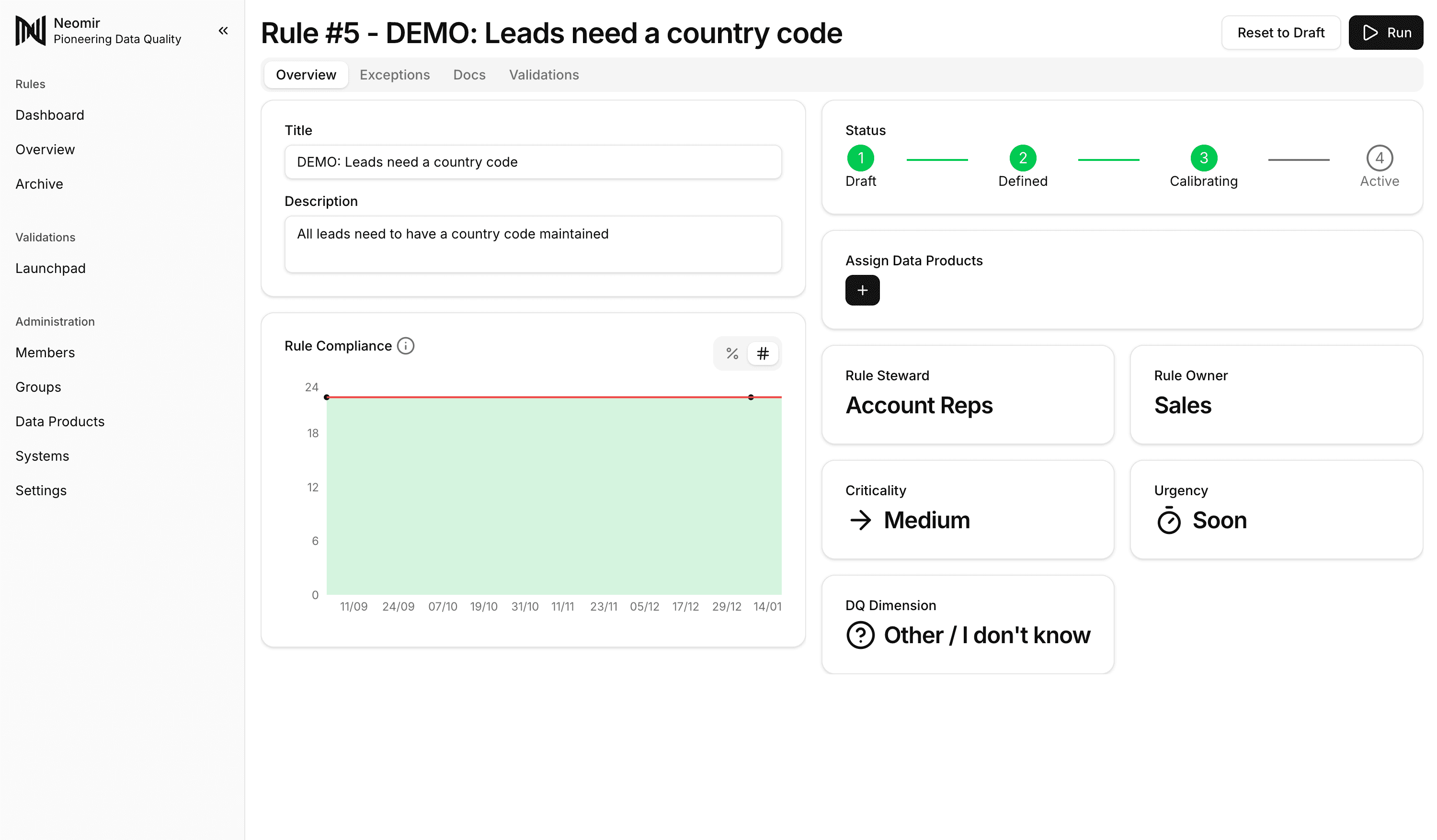 Neomir platform - Data rule creation interface